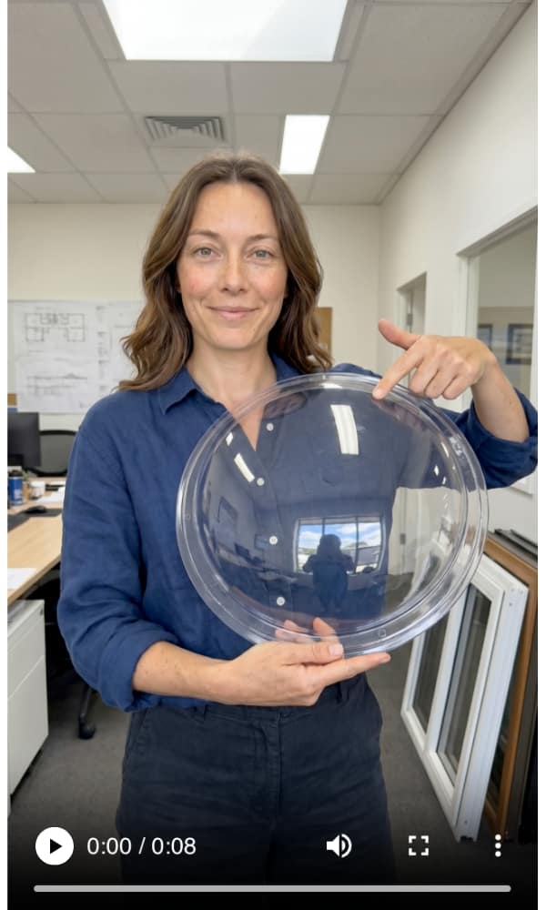 lady holding a clear skylight dome